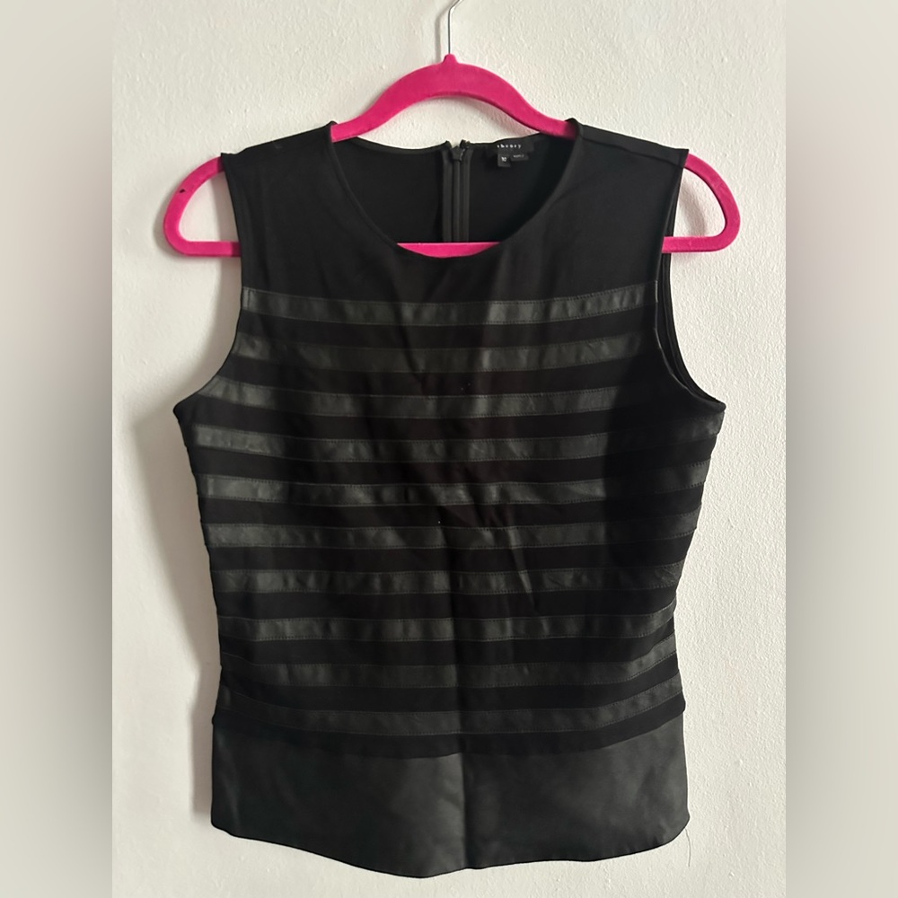 Theory Leather and Cotton Stretch Top